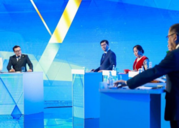 The Candidates Running for Presidency During Kazakhstan’s TV Debate. [Photo Credit-Khabar TV channel]